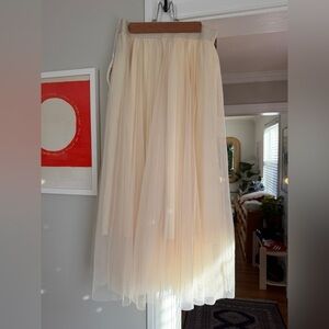 Cream Tulle Skirt with Elastic Waist